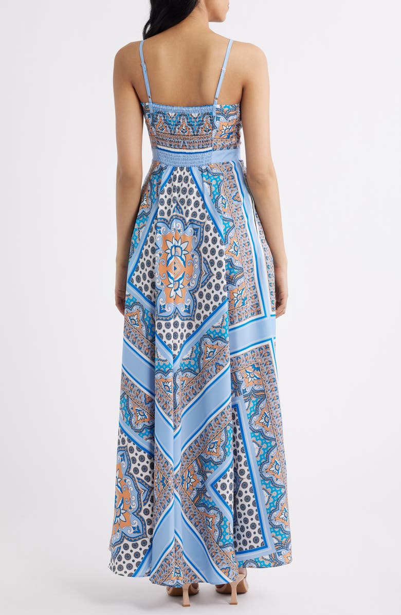 Eliza J Tie Front Maxi Sundress, Alternate, color, Blue Multi