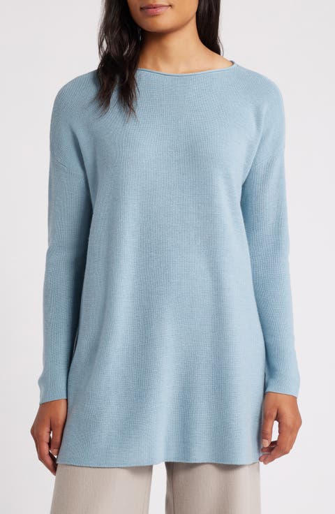 Bateau Long Sleeve Merino Wool Tunic Top