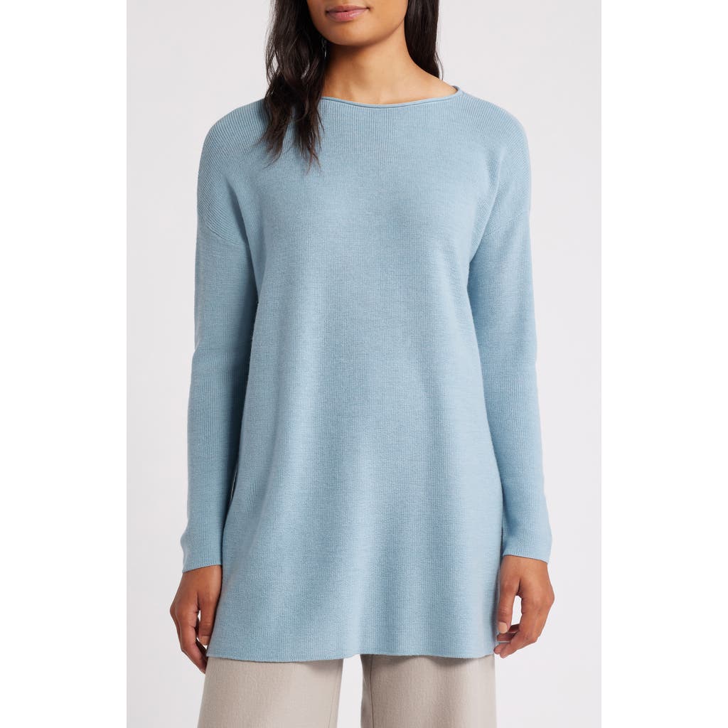 EILEEN FISHER EILEEN FISHER BATEAU LONG SLEEVE MERINO WOOL TUNIC TOP