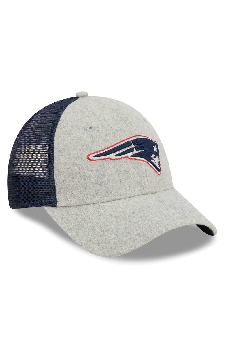 New Era Men's New Era Heather Gray/Navy New England Patriots Pop Trucker 9FORTY Adjustable Hat, Alternate, color, 