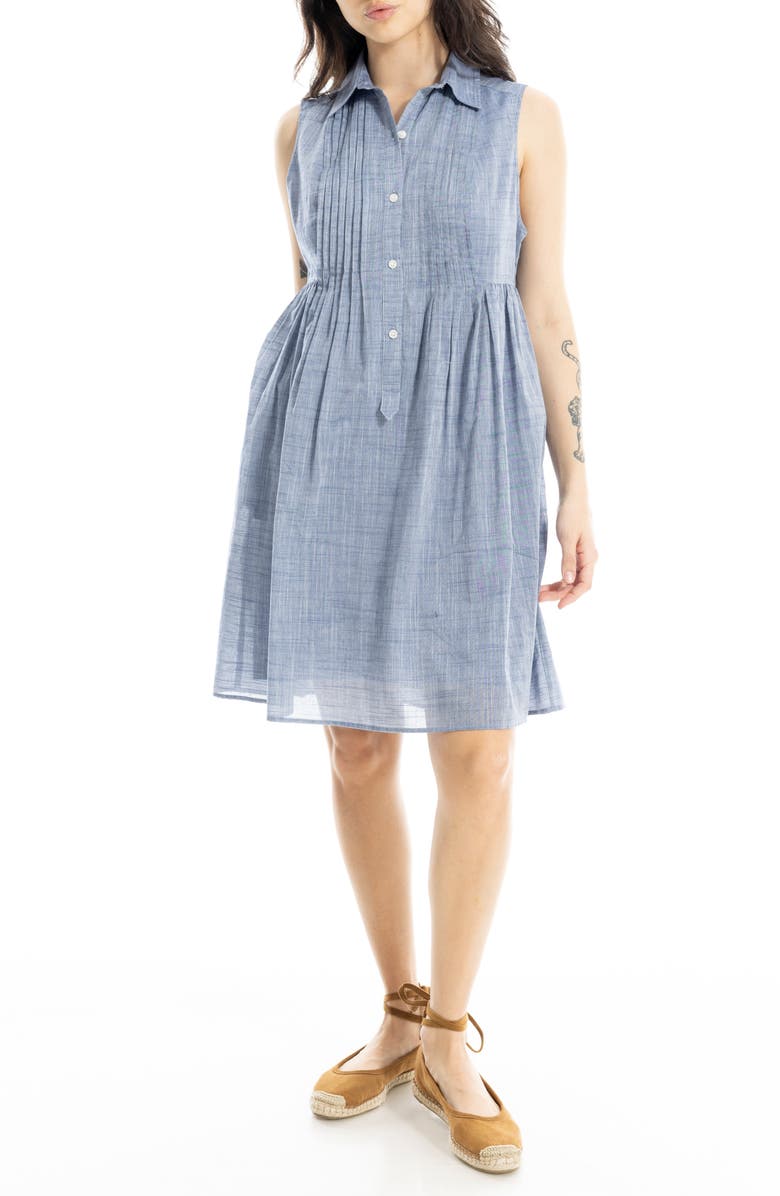 MAX STUDIO Sleeveless Cotton Chambray Shirtdress, Alternate, color, Chambray