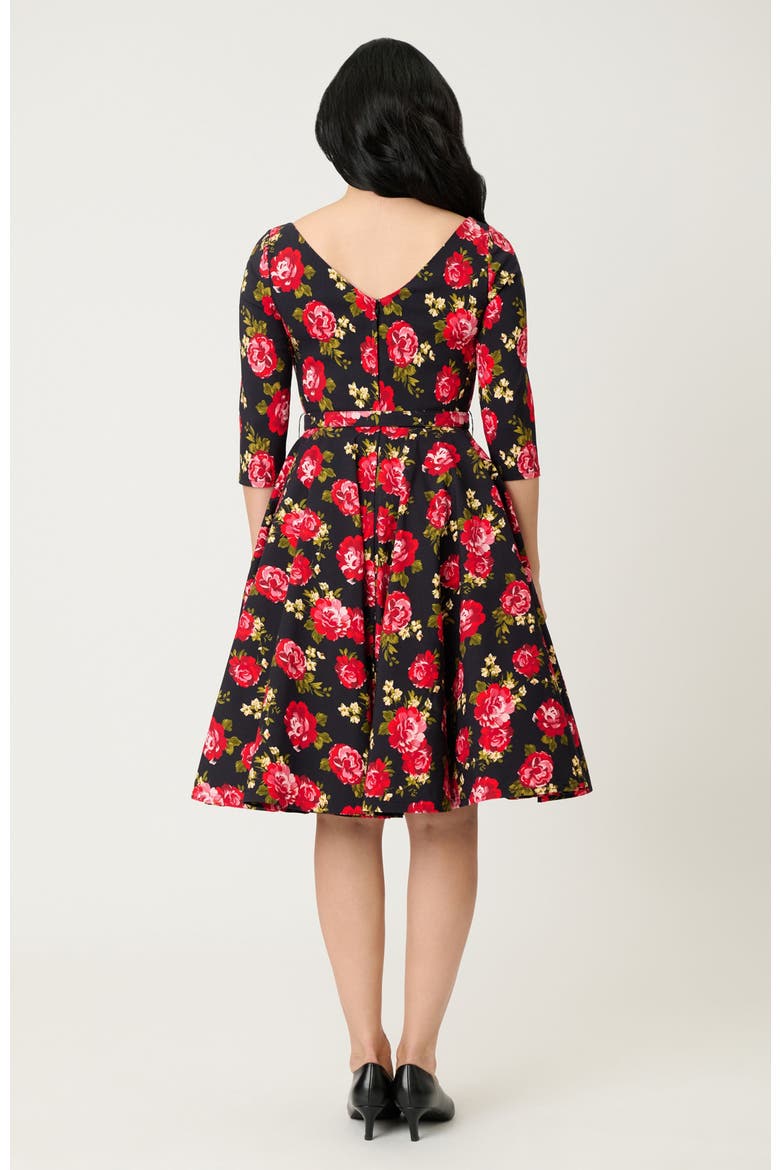 Devon Swing Dress, Alternate, color, Black & Red Roses