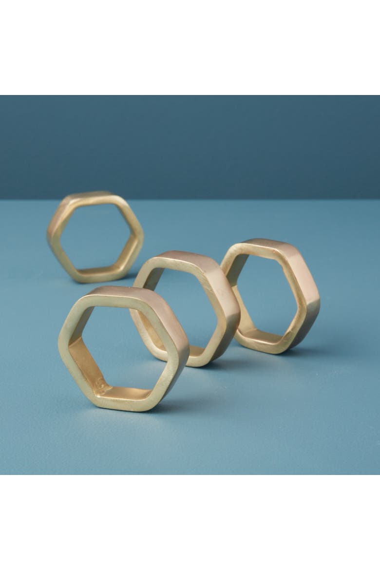 Luxe Hexagon Napkin Ring, Set of 8, Alternate, color, Gold