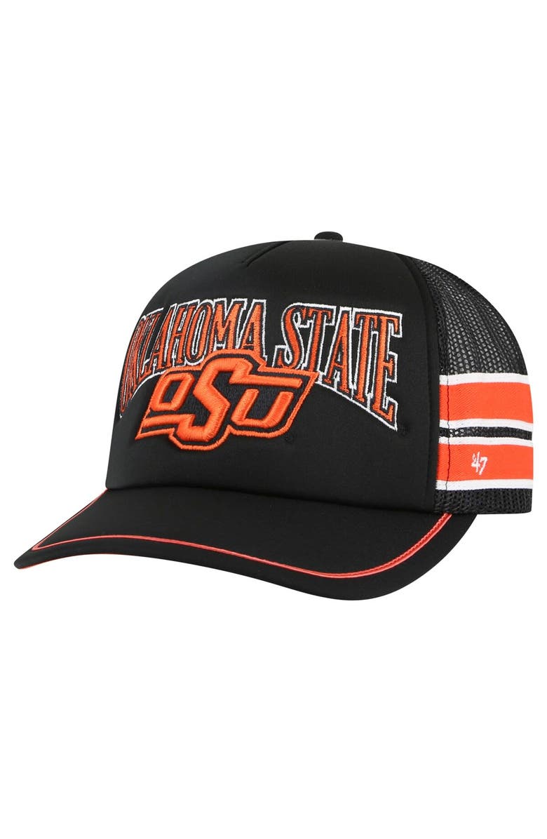 '47 Men's '47 Black Oklahoma State Cowboys Sideband Trucker Adjustable Hat, Main, color, 