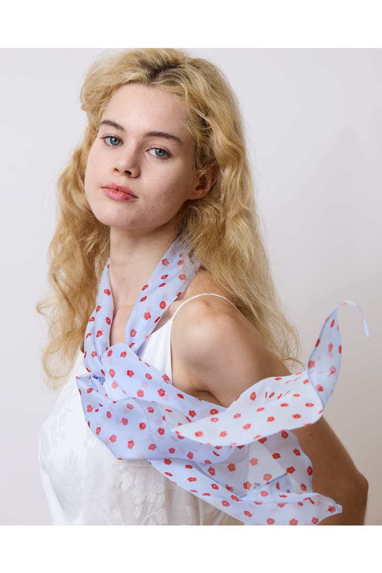 "Petal Veil" Silk Chiffon Neck Scarf, Alternate, color, Blue