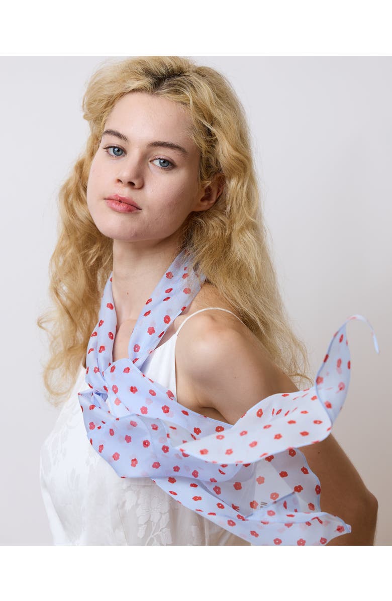 Lost Pattern "Petal Veil" Silk Chiffon Neck Scarf, Alternate, color, Blue