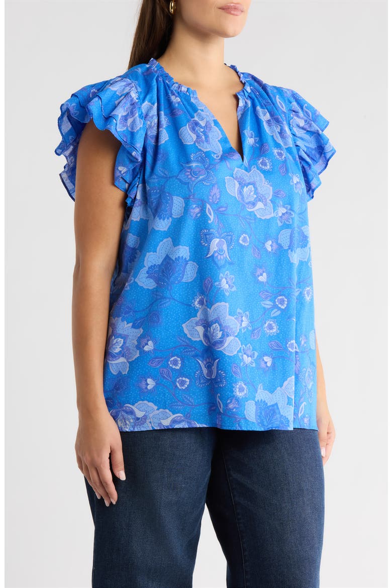Selma Floral Ruffle Cotton Top, Alternate, color, COBALTBLUE