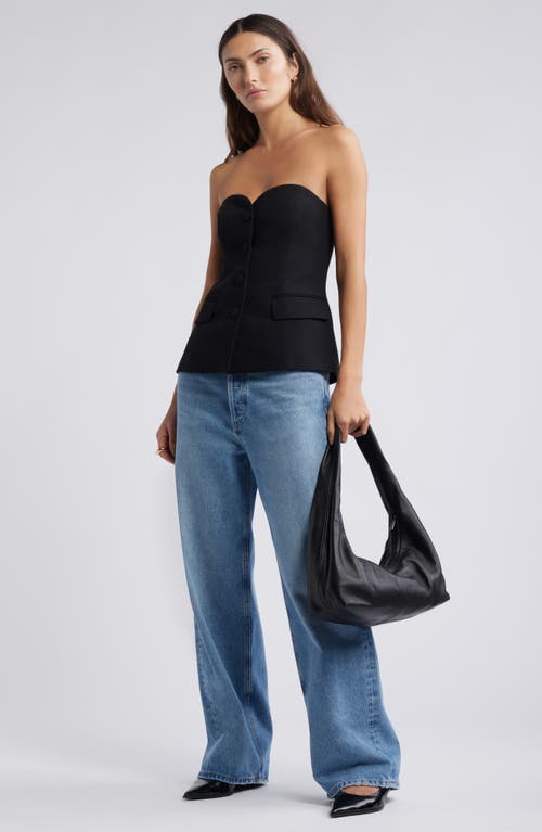 Open Edit The Icon Button Front Strapless Top In Black