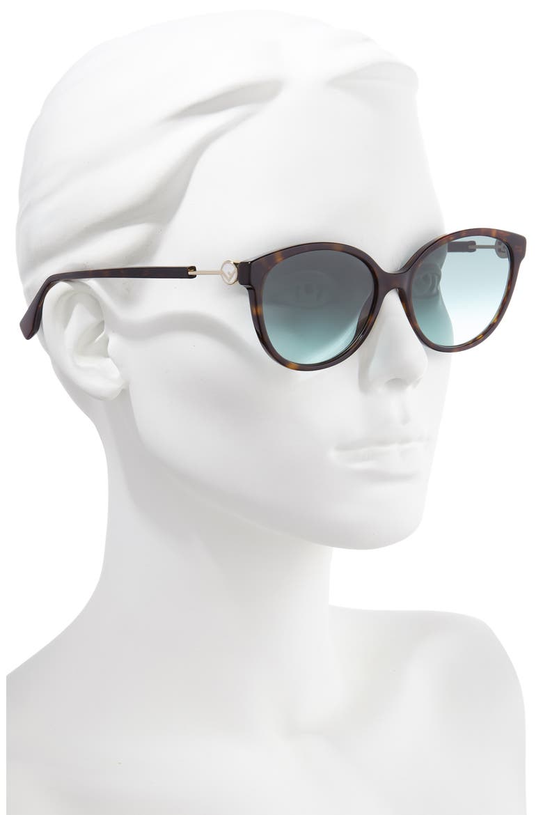 57mm Round Cat Eye Sunglasses, Alternate, color, DKHAVANA/ GREEN AQUA