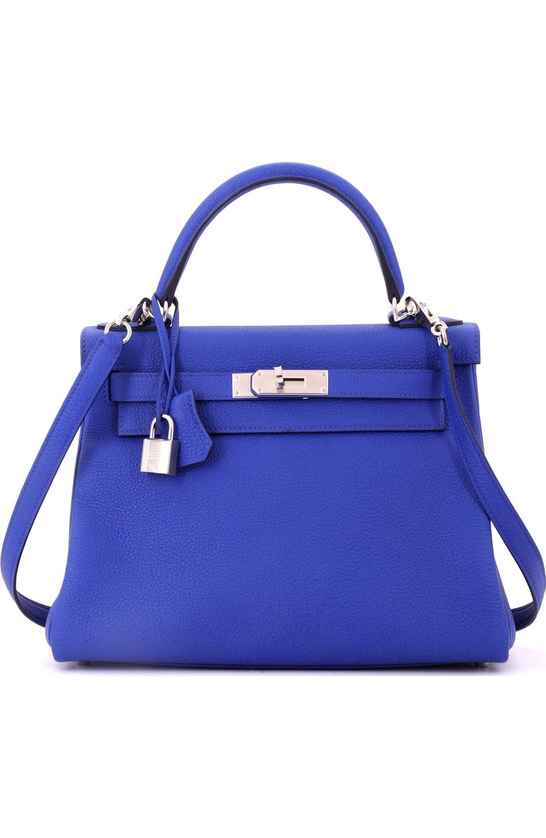 Pre-Owned Hermes Kelly Handbag Blue Togo with Palladium Hardware 28, Main, color, Bleu Royal