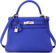 Pre-Owned Hermes Kelly Handbag Blue Togo with Palladium Hardware 28