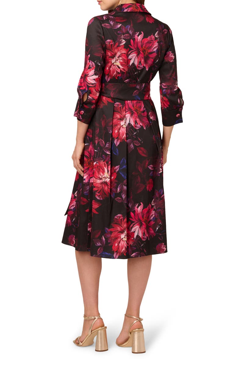 Adrianna Papell Print Taffeta Tie Waist Shirtdress, Alternate, color, Black Multi