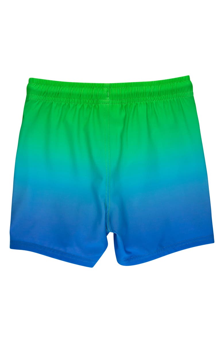RuggedButts Kids
 Ocean Ombré UPF 50+ Swim Trunks, Alternate, color, Green