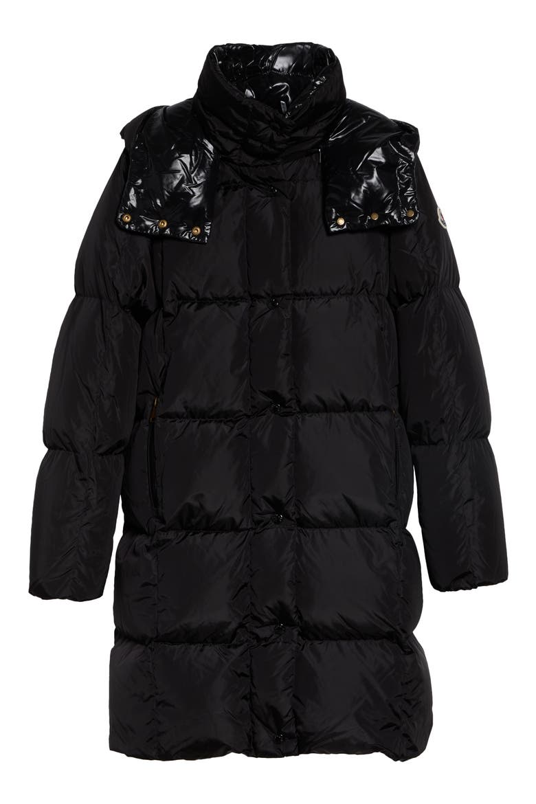 Litte Long Water Repellent Quilted Down Coat, Main, color, BLACK