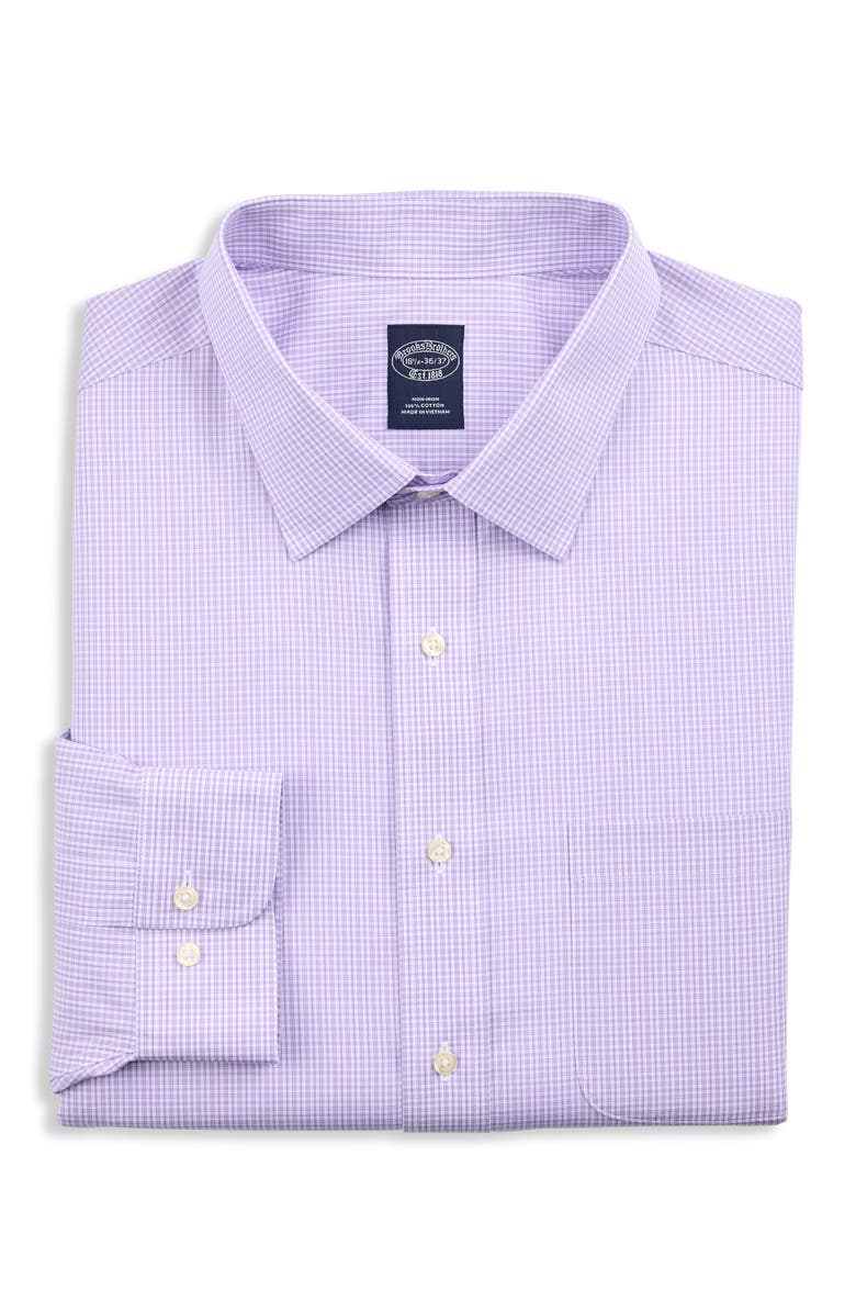 Brooks Brothers Big & Tall Non-Iron Micro Check Dress Shirt, Main, color, Purple