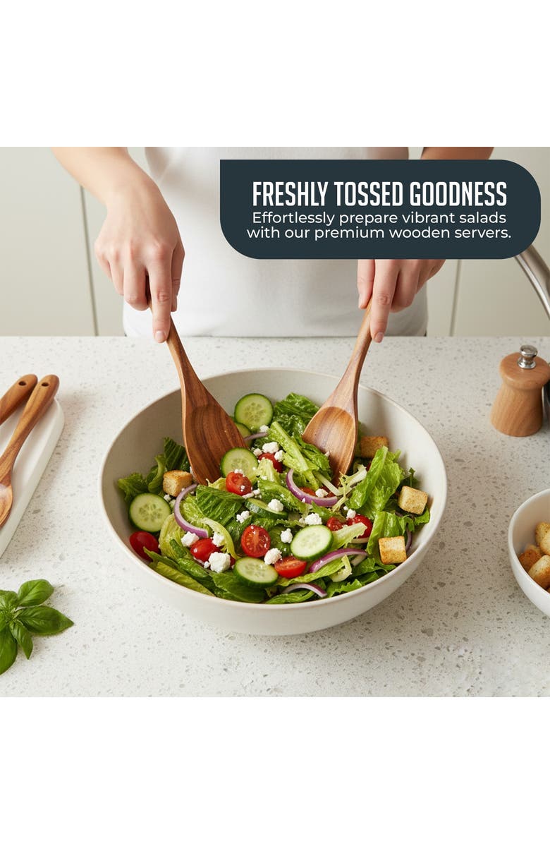 Luminuxe Premium Natural Teak Wood Kitchen Utensil Set, Alternate, color,