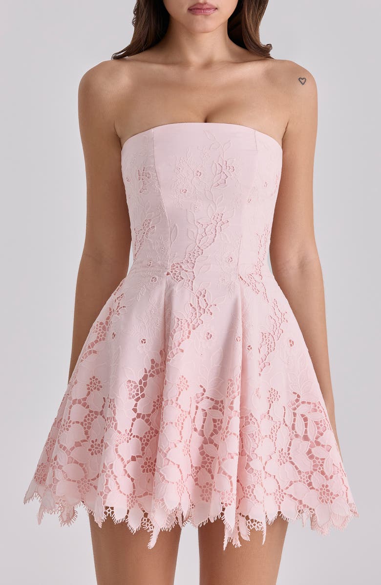 HOUSE OF CB Jemma Cutout Strapless Fit & Flare Dress, Alternate, color, Pink