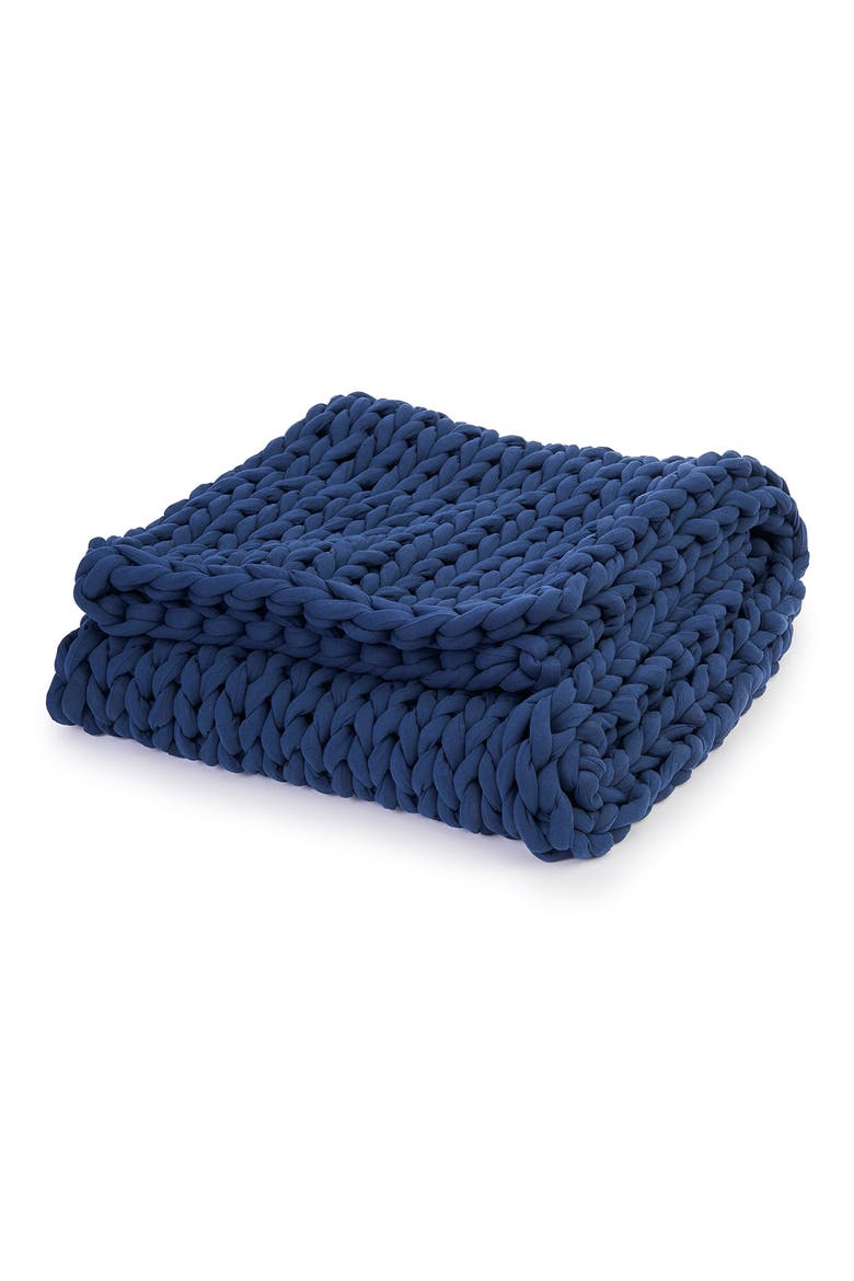 Organic Cotton Weighted Knit Blanket, Main, color, MIDNIGHT BLUE
