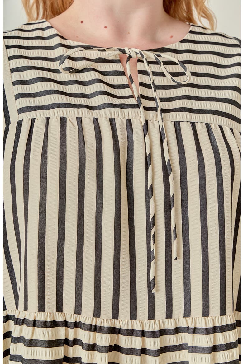 Striped Tiered Minidress, Alternate, color, BEIGE/ BLACK
