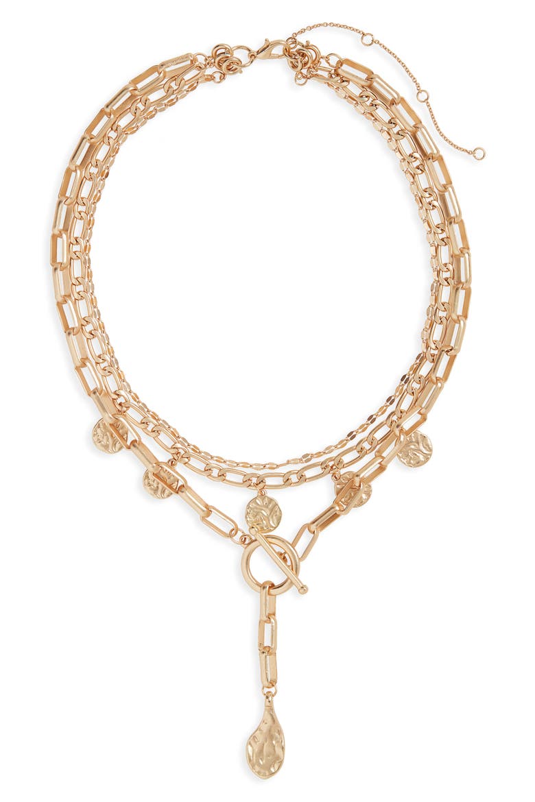 Hammered Disc & Chain Link Layered Necklace, Main, color, GOLD