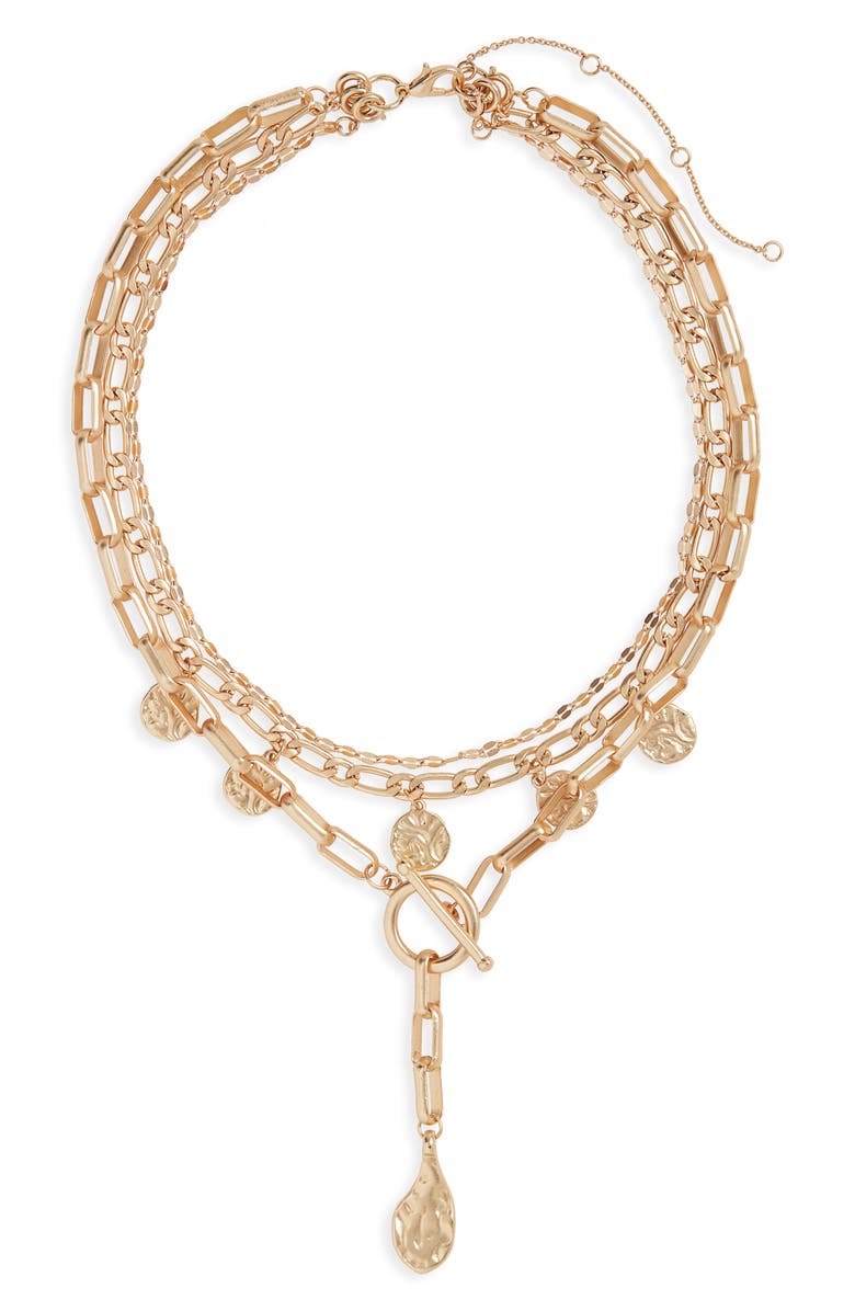 BP. Hammered Disc & Chain Link Layered Necklace, Main, color, 