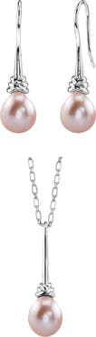 The Pearl Source Pink Freshwater Drop Pearl Denise Pendant and Earring Set