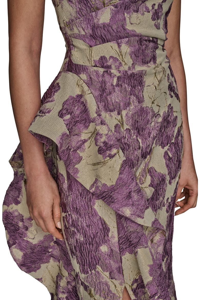 Floral Ruffle Strapless Jacquard Trumpet Gown, Alternate, color, WISTERIA M