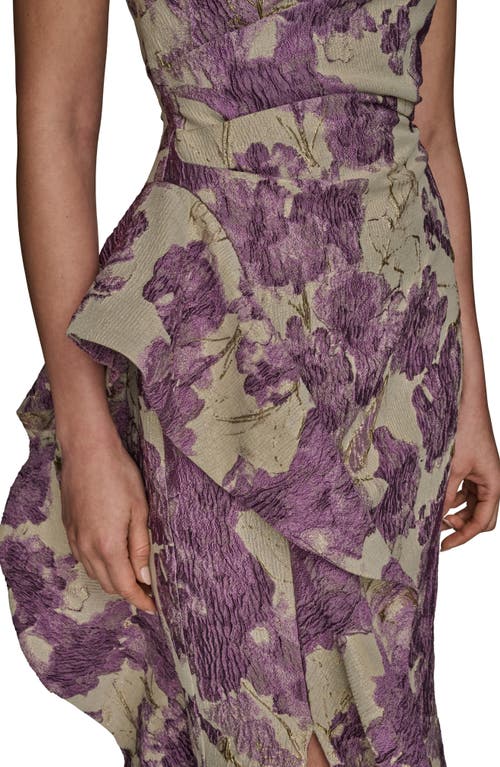 Donna Karan New York Floral Ruffle Strapless Jacquard Trumpet Gown In Purple