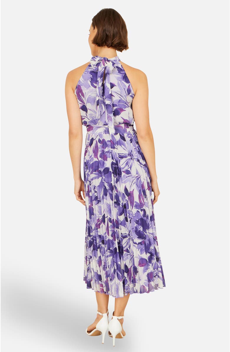 Yumi Floral Halter Neck Pleated Midi Dress, Alternate, color, Purple