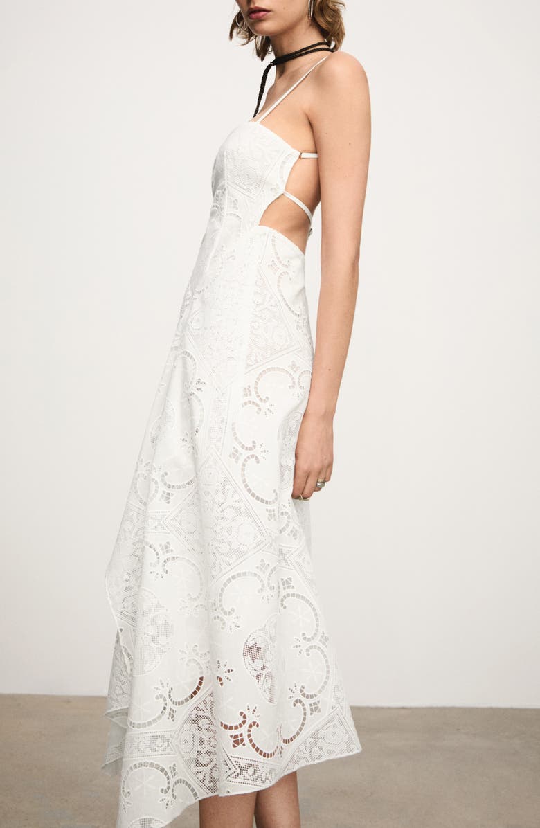 MANGO Embroidered Strappy Asymmetric Midi Dress, Alternate, color,