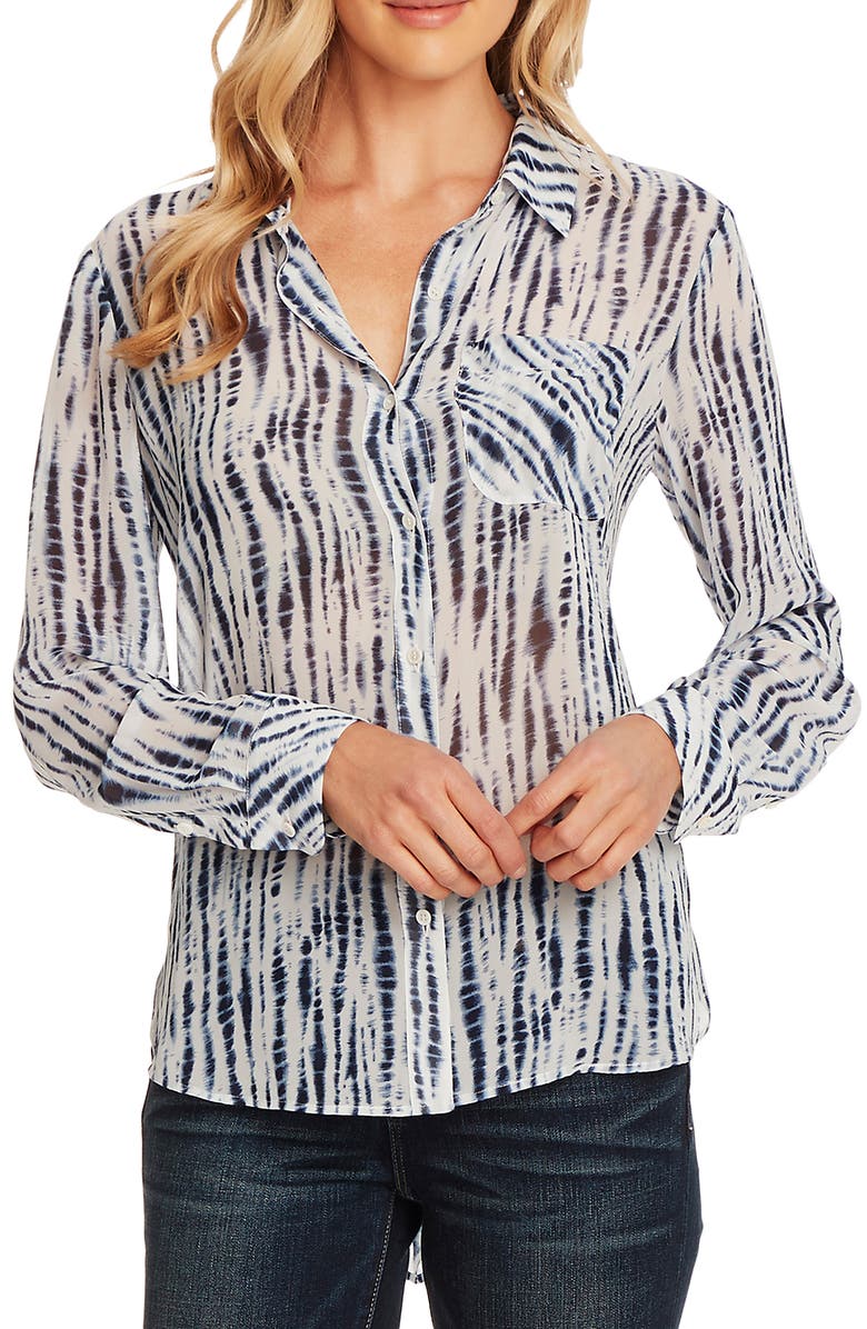 Vince Camuto Ikat Rivers Pocket Chiffon Blouse, Main, color, 