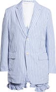 Comme des Garçons Comme des Garçons Stripe Ruffle Hem Single Breasted Cotton Blazer