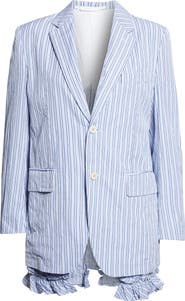 Comme des Garçons Comme des Garçons Stripe Ruffle Hem Single Breasted Cotton Blazer