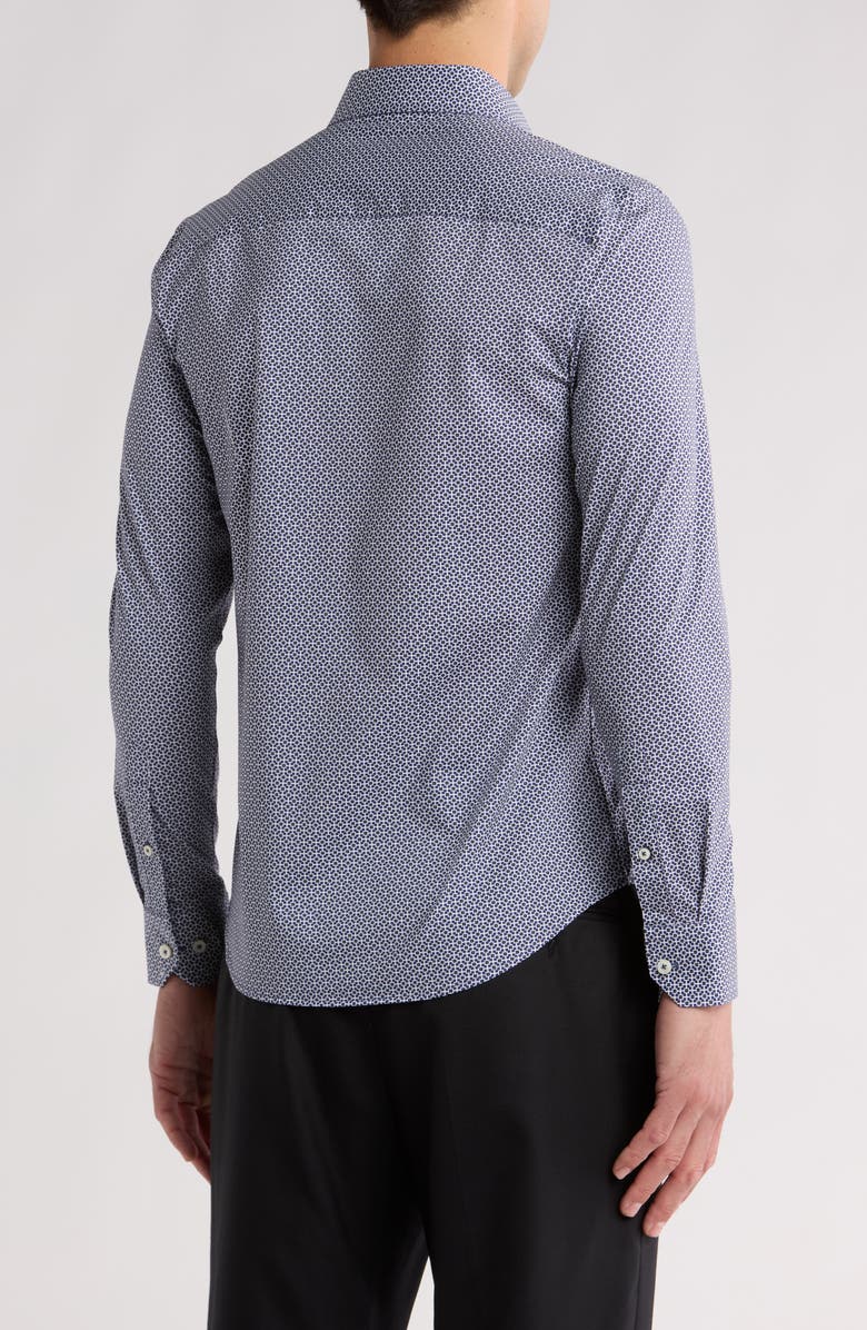 Bugatchi Trim Fit Geo Print Stretch Cotton Button-Up Shirt, Alternate, color,