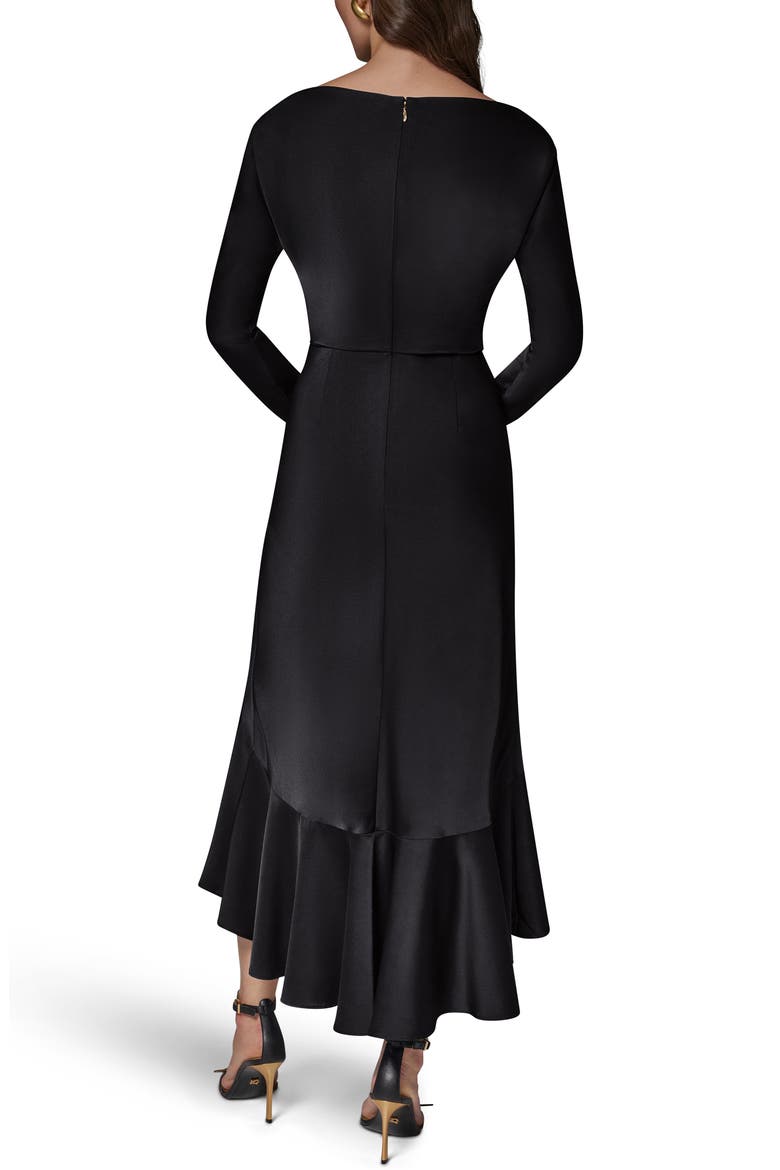 Long Sleeve Satin Mermaid Cocktail Dress, Alternate, color, BLACK