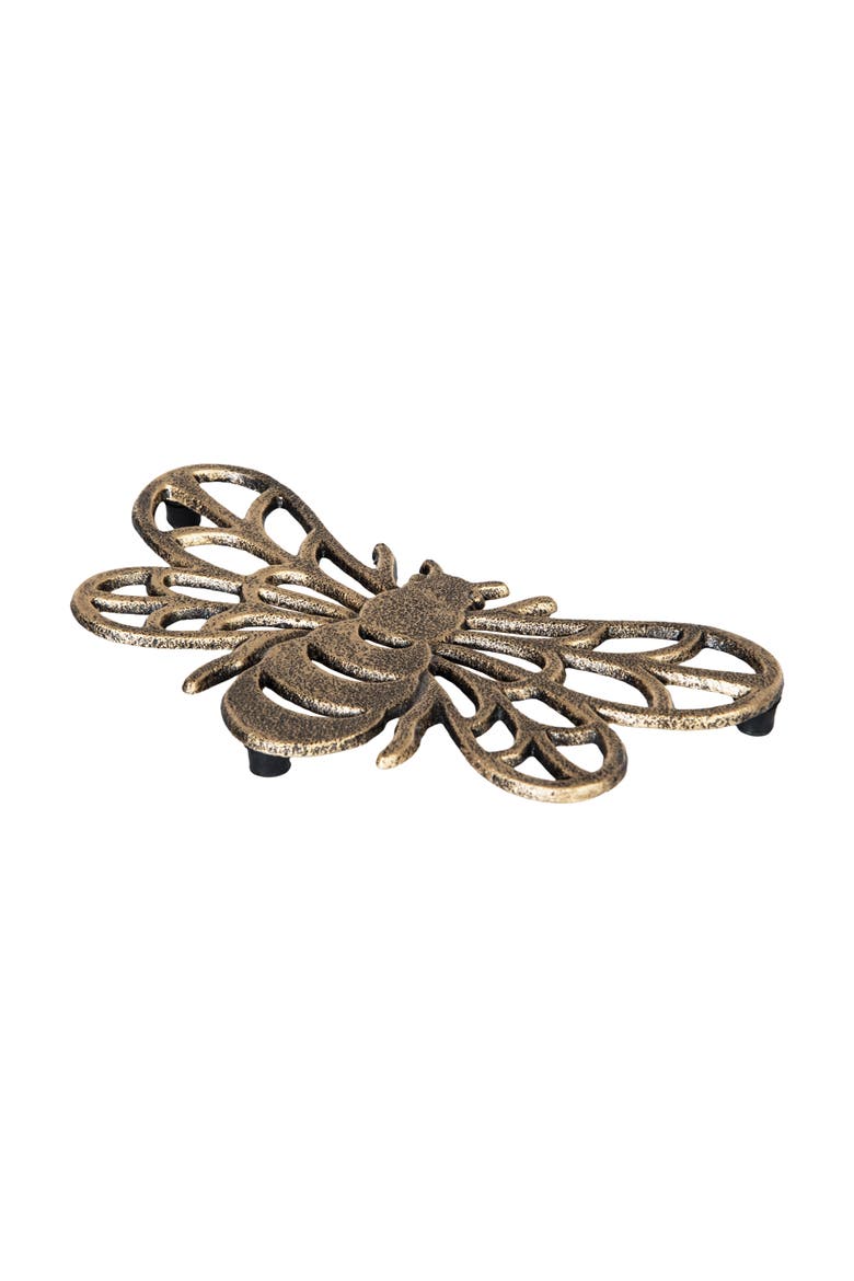 Bee Metal Serving Kitchen Trivet 4.65" x 7.87", Alternate, color, Gold