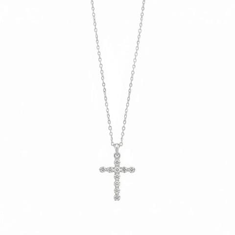 Diamond Tennis Cross Pendant Necklace 14K