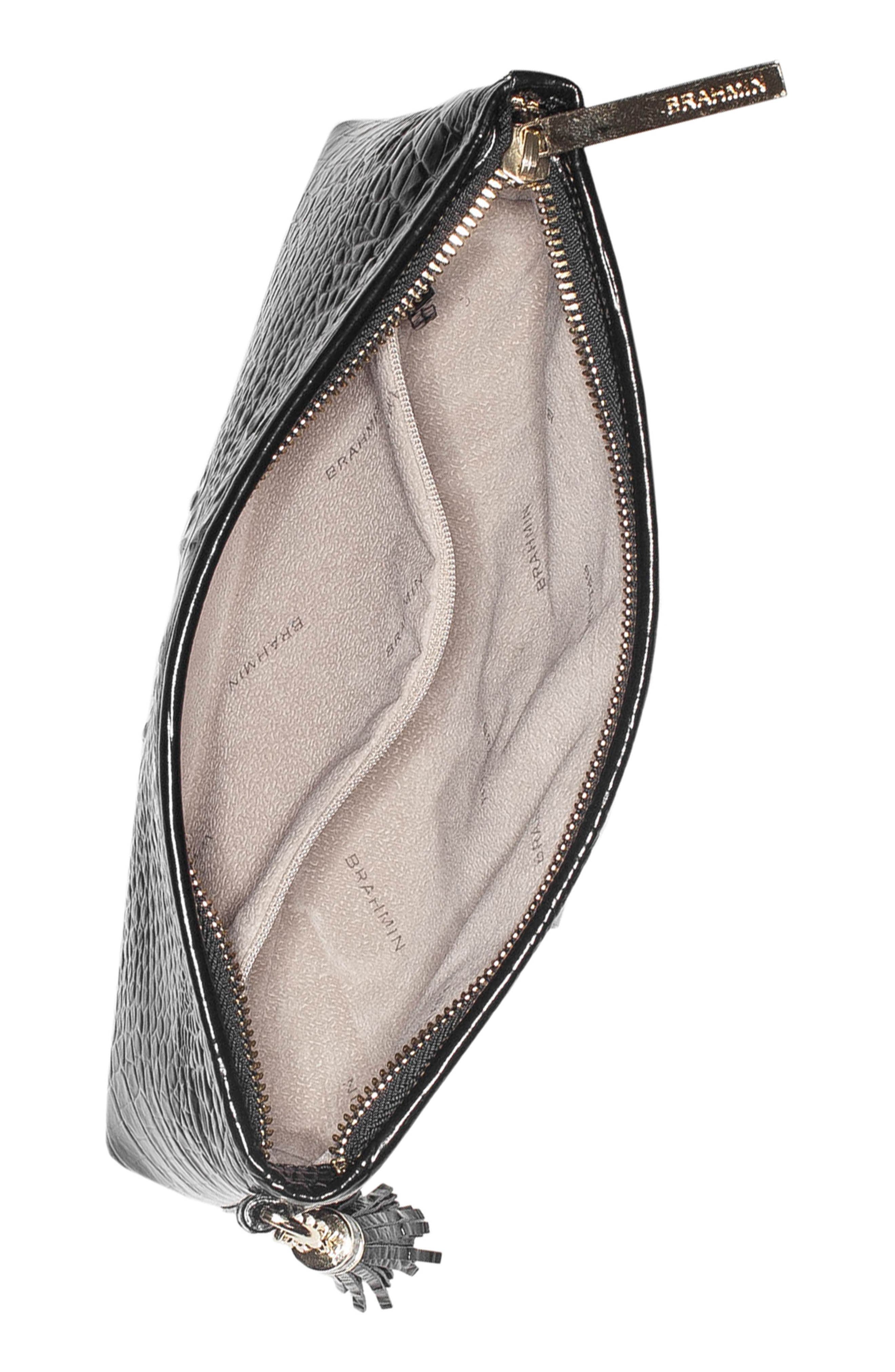 Brahmin Kayla Embossed Leather Clutch, Alternate, color, Black