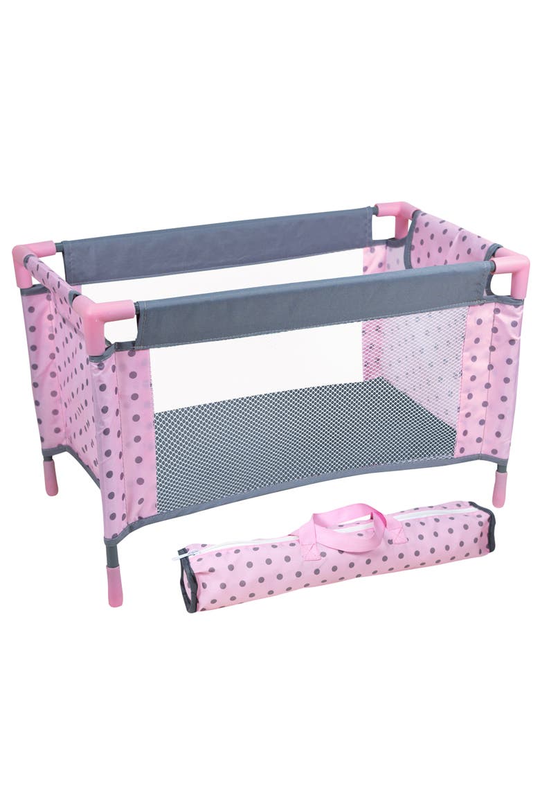 Combo Baby Doll Play Set, Pink & Grey Polka Dot, Bed, Pram, Fits Up to 18 Inches, Alternate, color, Pink