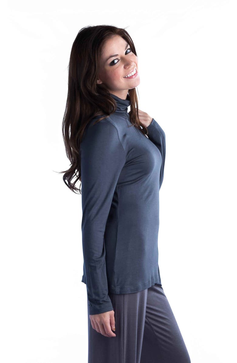 24seven Comfort Apparel Plus Size Classic Long Sleeve Turtleneck, Alternate, color, Charcoal