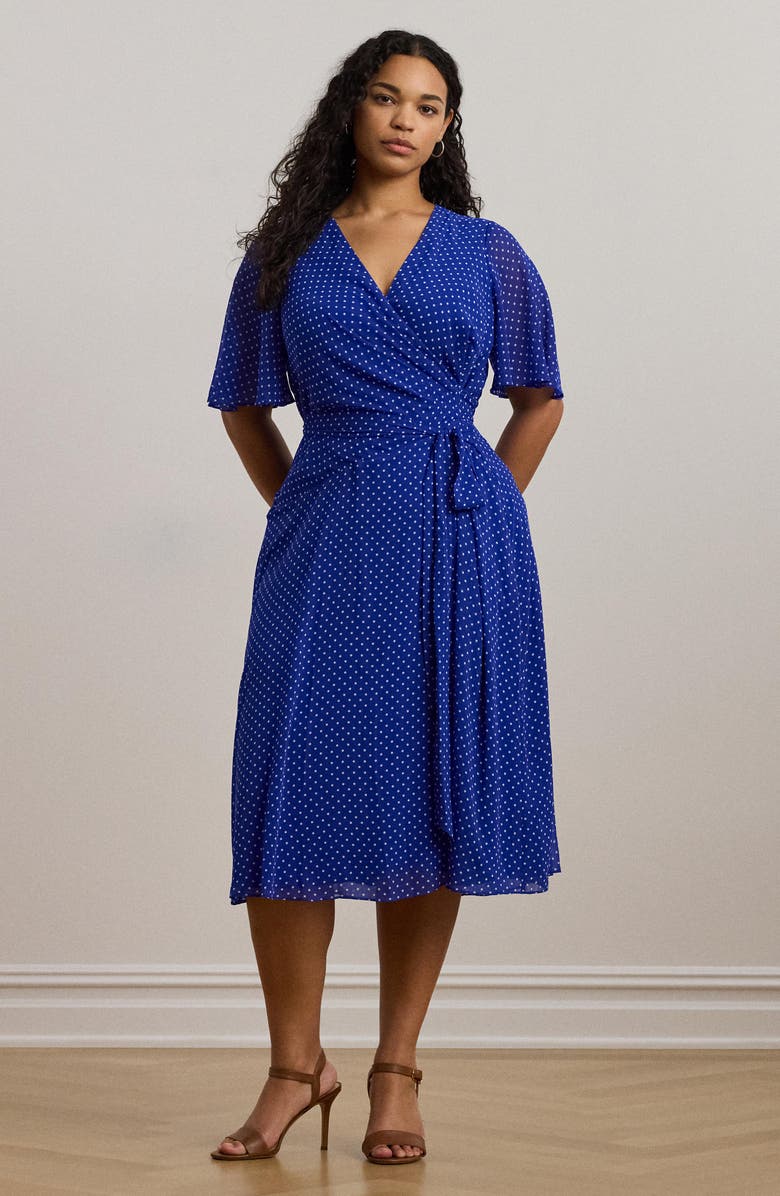 Lauren Ralph Lauren Surplice Flutter Sleeve Crinkle Georgette Midi Dress, Alternate, color, 