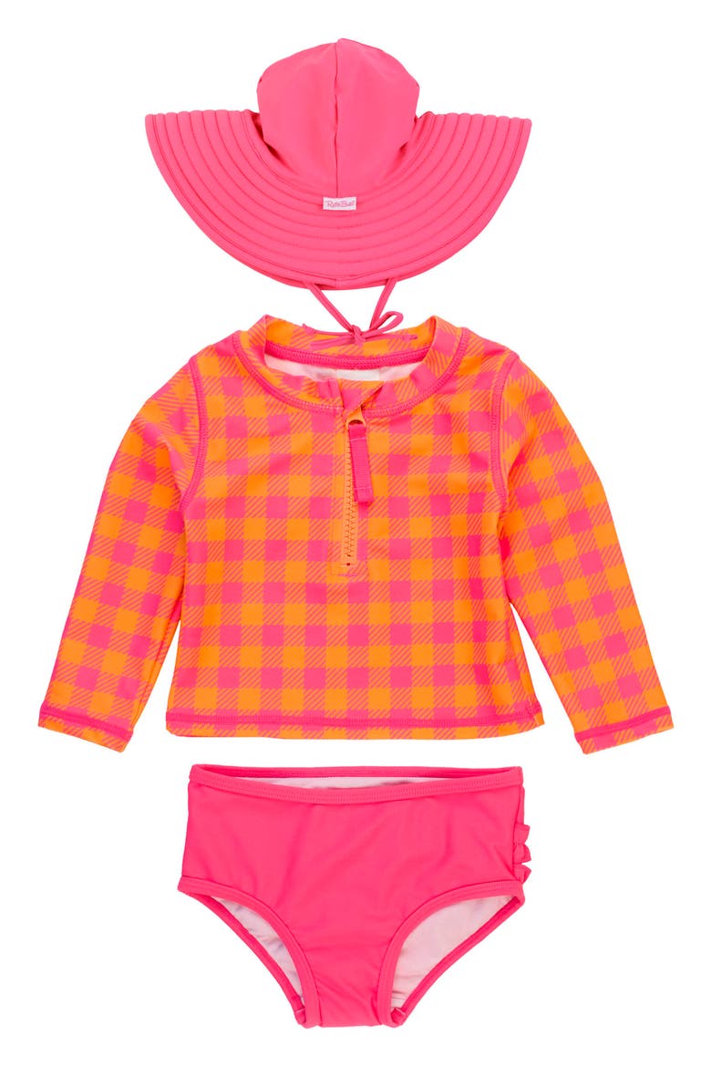 Sunset Sorbet Gingham Long Sleeve Two-Piece Swimsuit, Main, color, SUNSET SORBET