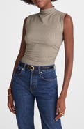 Madewell Houndstooth Ruched Mock Neck Sleeveless Top