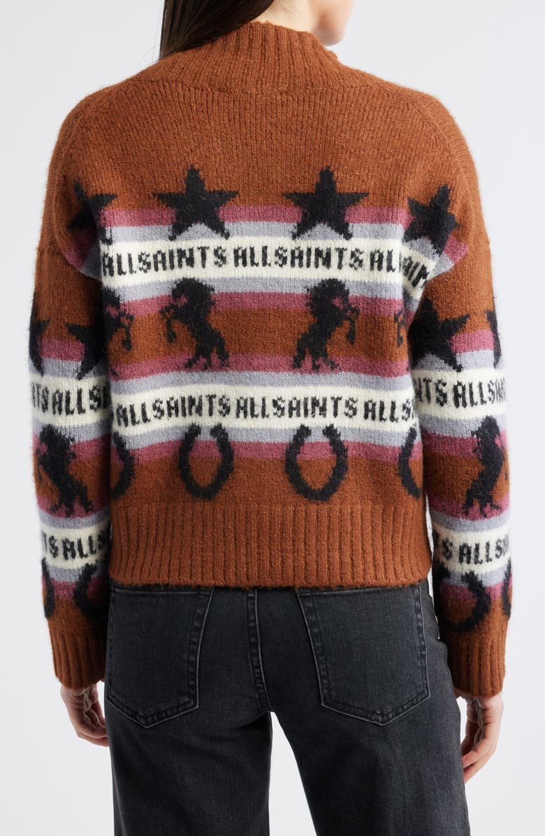 AllSaints Epona Stripe Crop Jacquard Sweater, Alternate, color, Cognac Brown