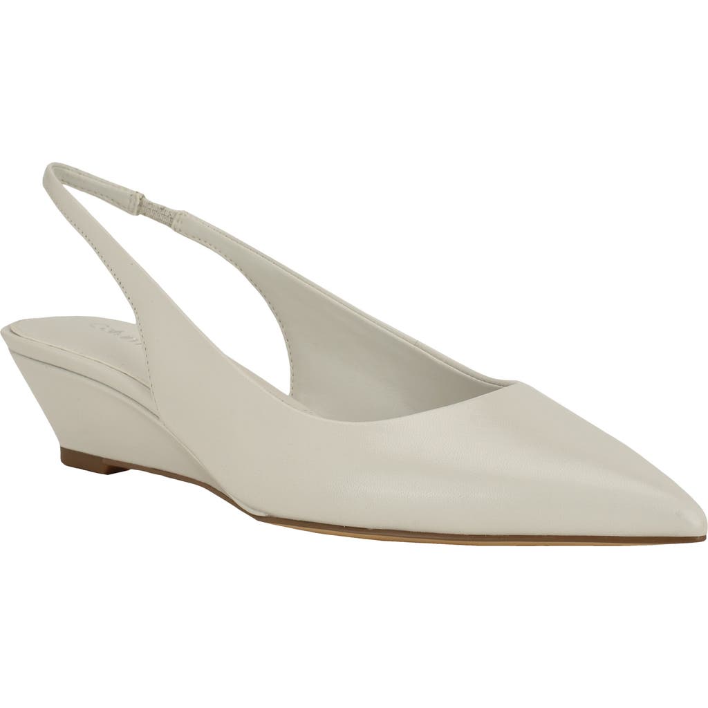 Calvin Klein Mavalyn Slingback Pointed Toe Wedge Pump In White