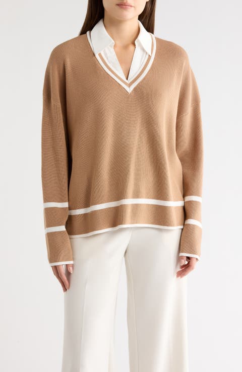 V-Neck Twofer Sweater Top