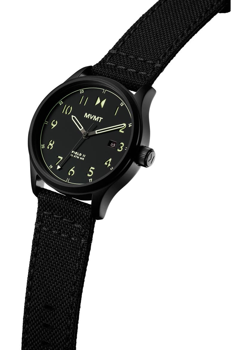 Field II Nylon Strap Watch, 41mm, Alternate, color, BLACK