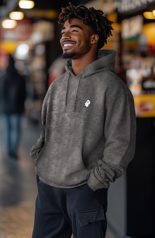 Dalix Ghost Embroidered Washed Hoodie In Gray