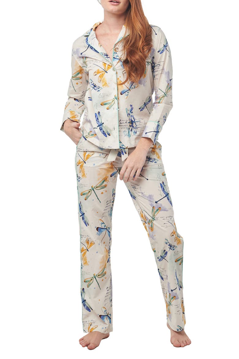 Emma Dragonflies Cotton Pajamas, Main, color, WHITE