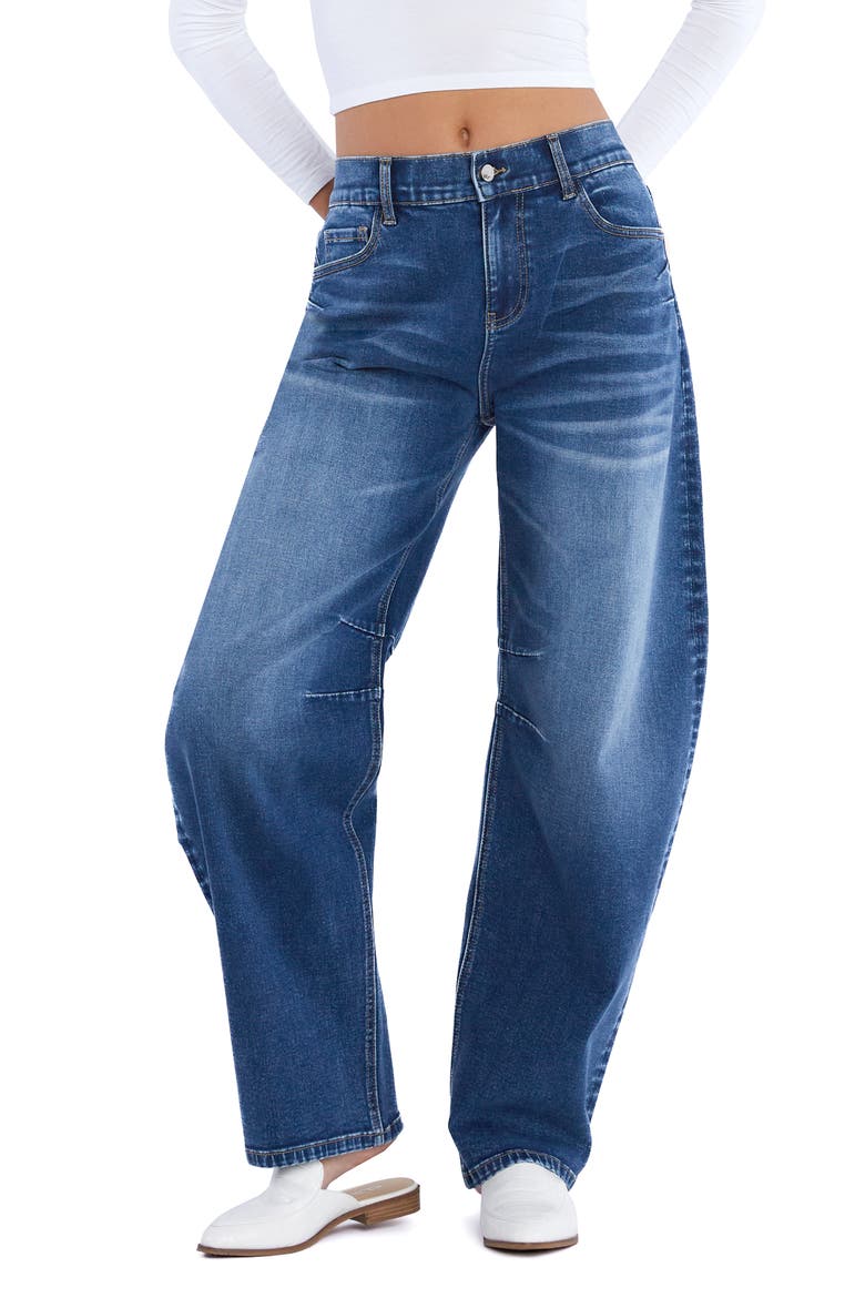 Luring High Waist Barrel Jeans, Main, color, LURING BLUE
